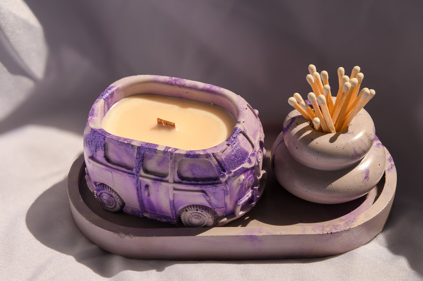 Lavender Concrete Candle Bundle Set – Mix & Match | Tray + 2 Small Items