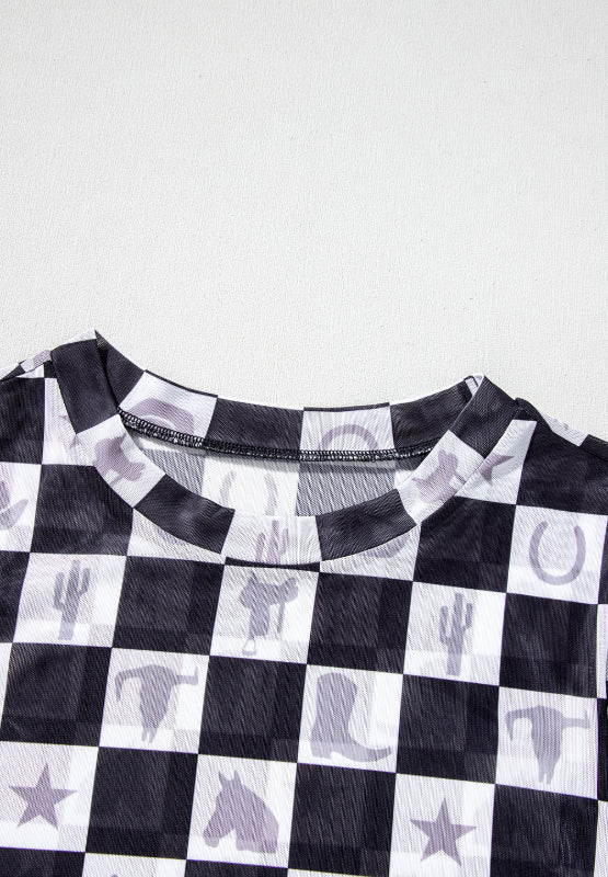 Checkered Mock Neck Long Sleeve Top - Little KT Company