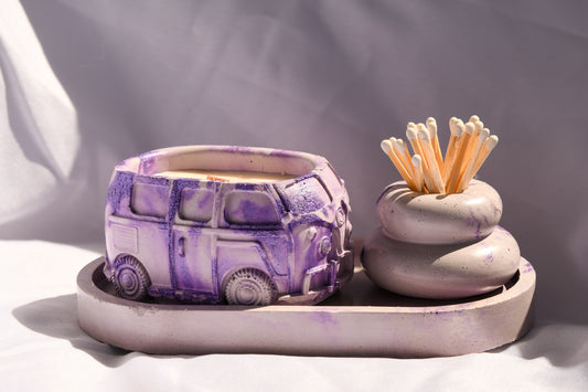Lavender Concrete Candle Bundle Set – Mix & Match | Tray + 2 Small Items