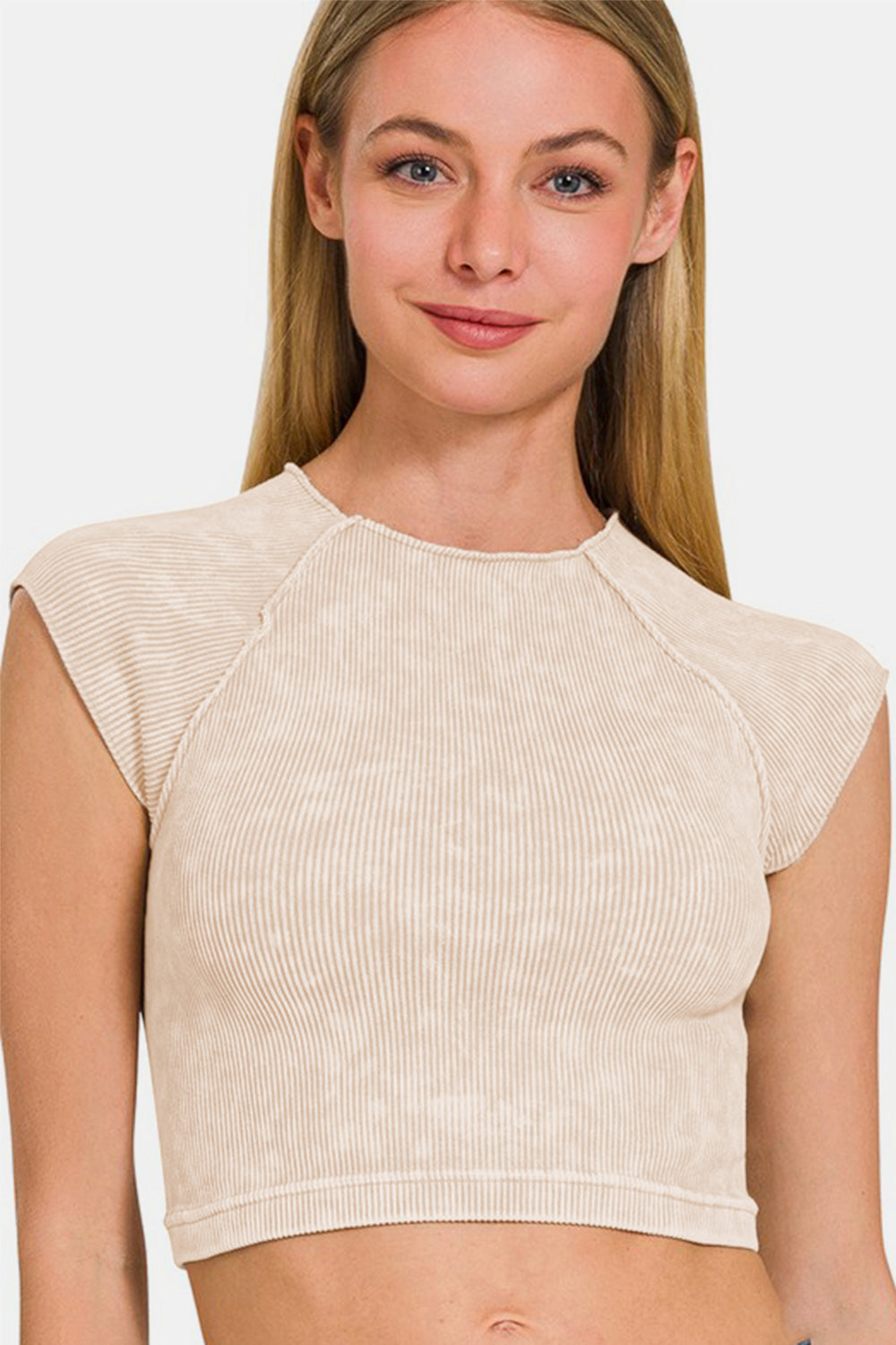 Zenana Ribbed Round Neck Cropped Top - Little KT Company