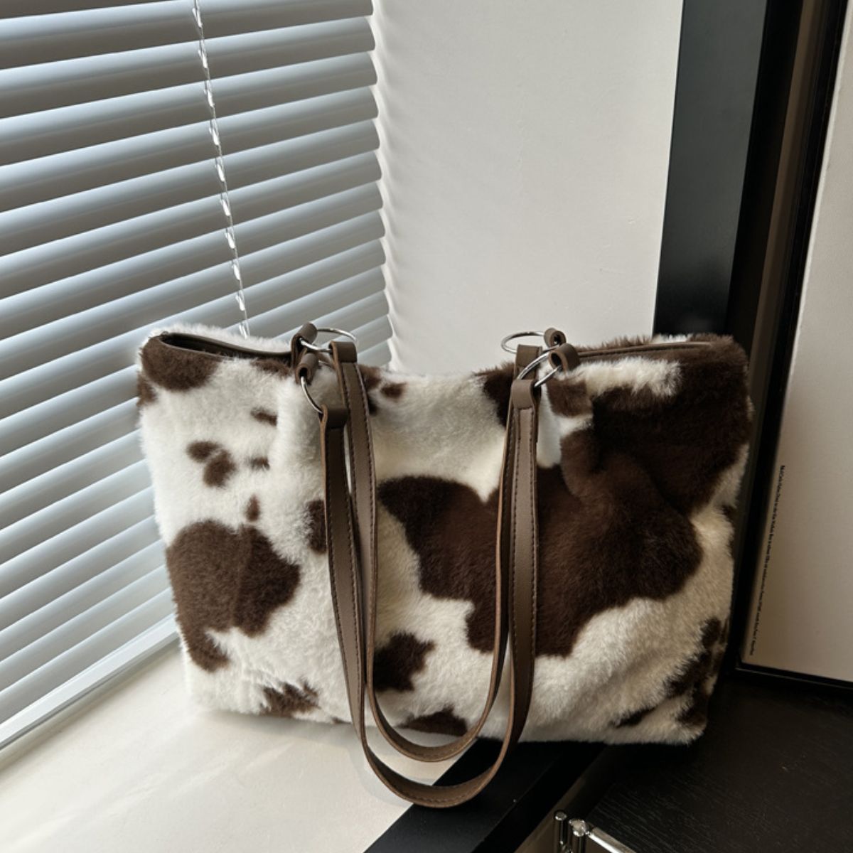 Cow Print Furry Tote Bag - Little KT Company