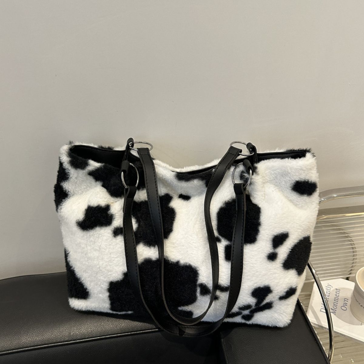 Cow Print Furry Tote Bag - Little KT Company