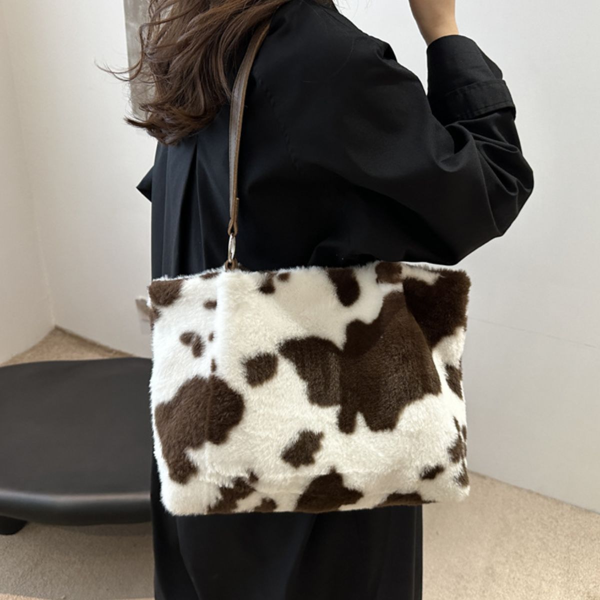 Cow Print Furry Tote Bag - Little KT Company