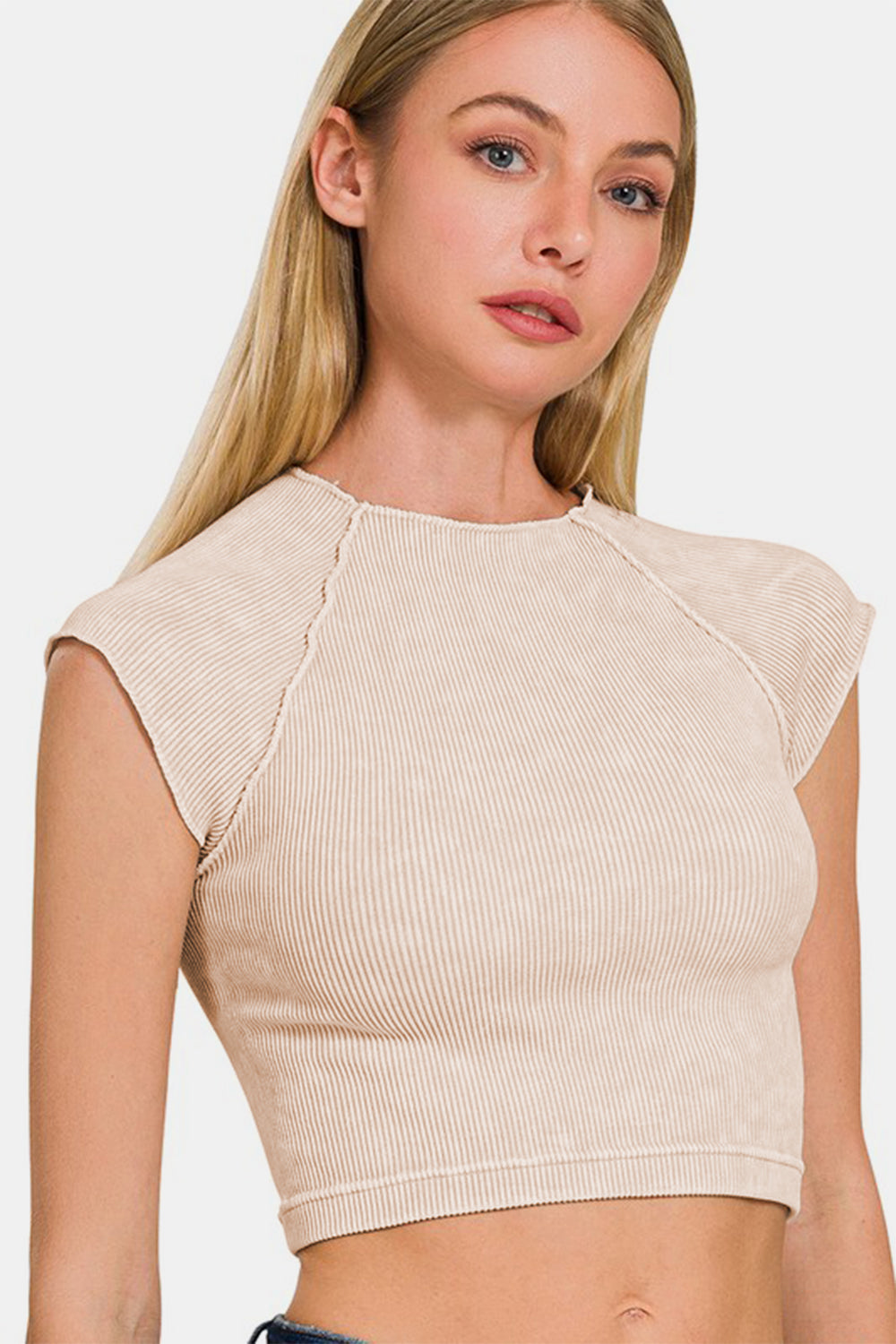 Zenana Ribbed Round Neck Cropped Top - Little KT Company