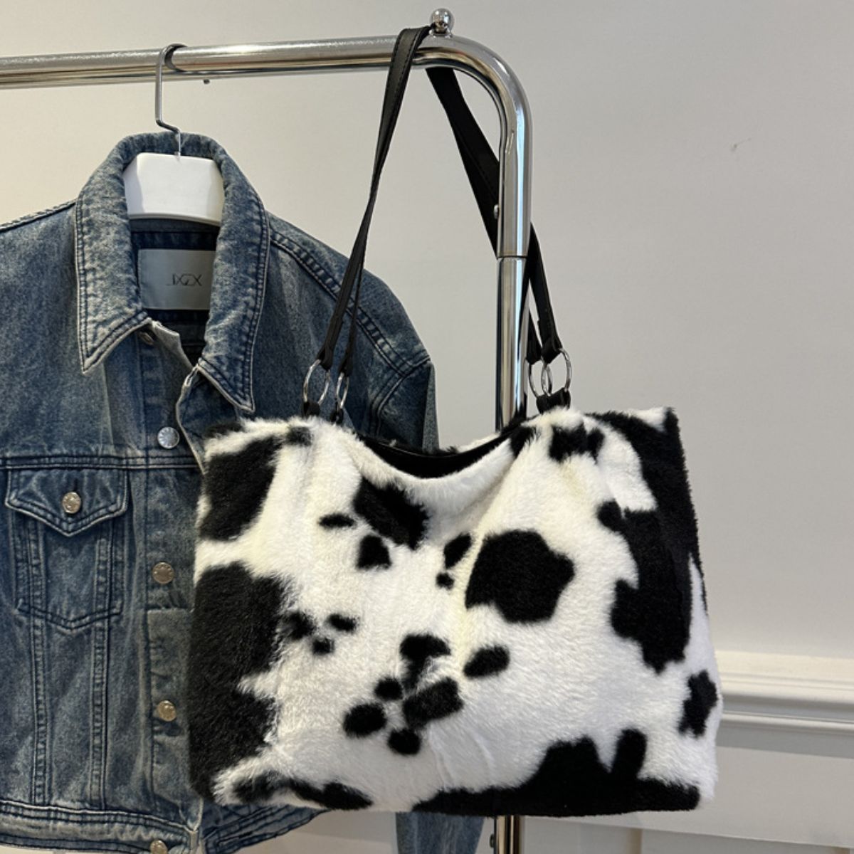 Cow Print Furry Tote Bag - Little KT Company