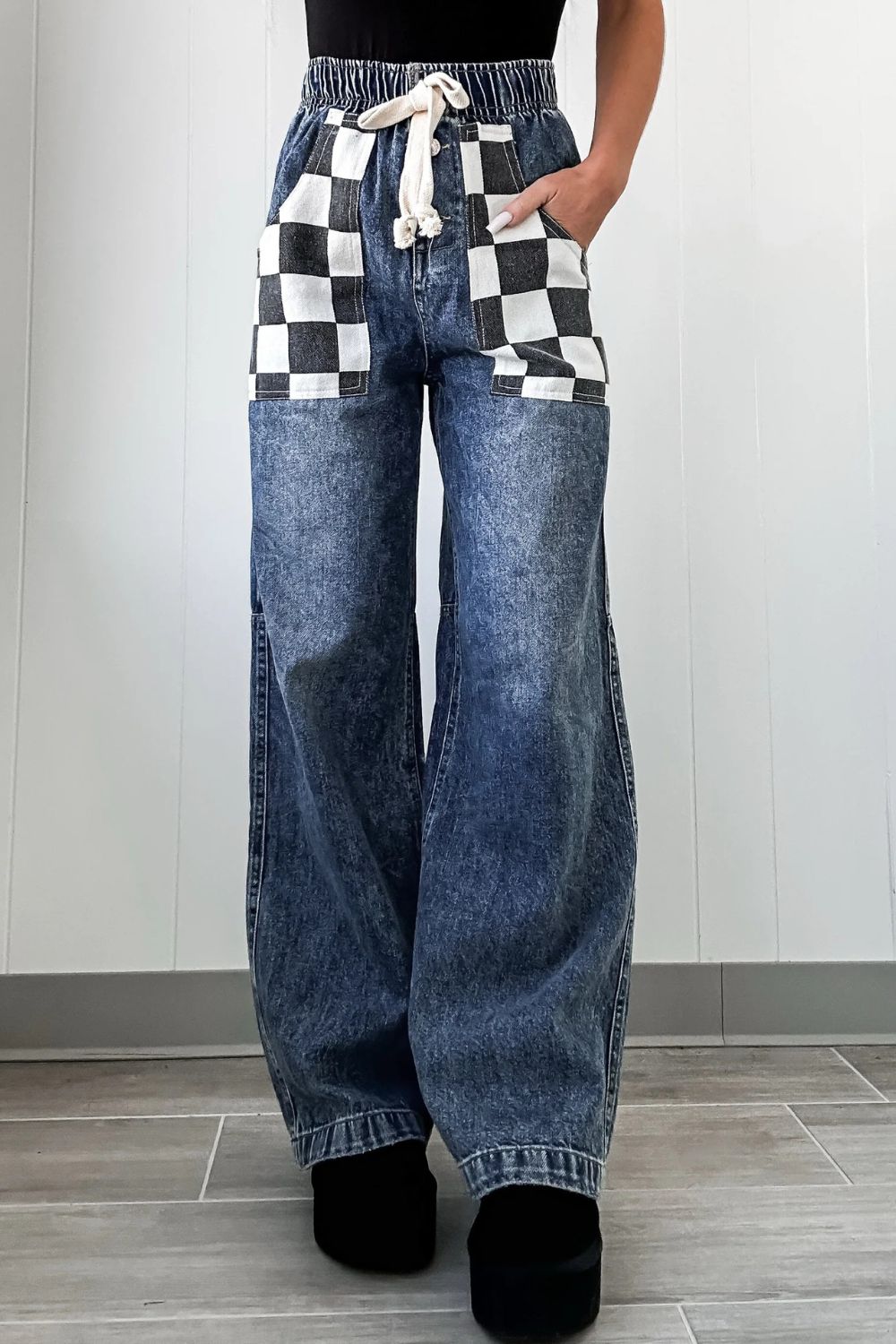 Checkered Wide Leg Jeans - Little KT Company