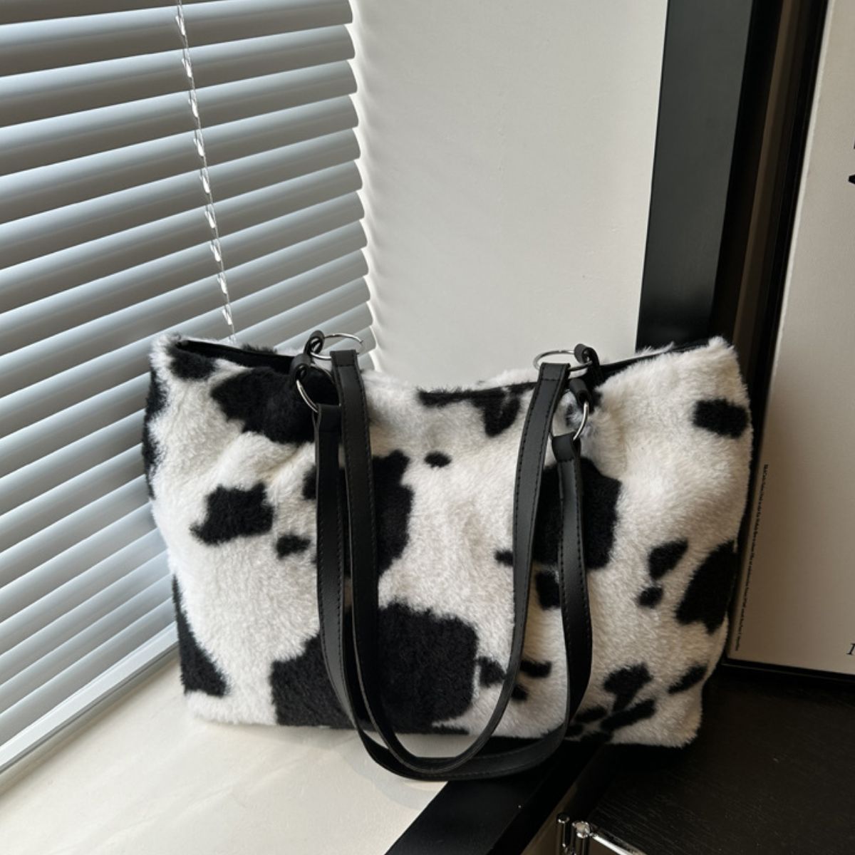 Cow Print Furry Tote Bag - Little KT Company