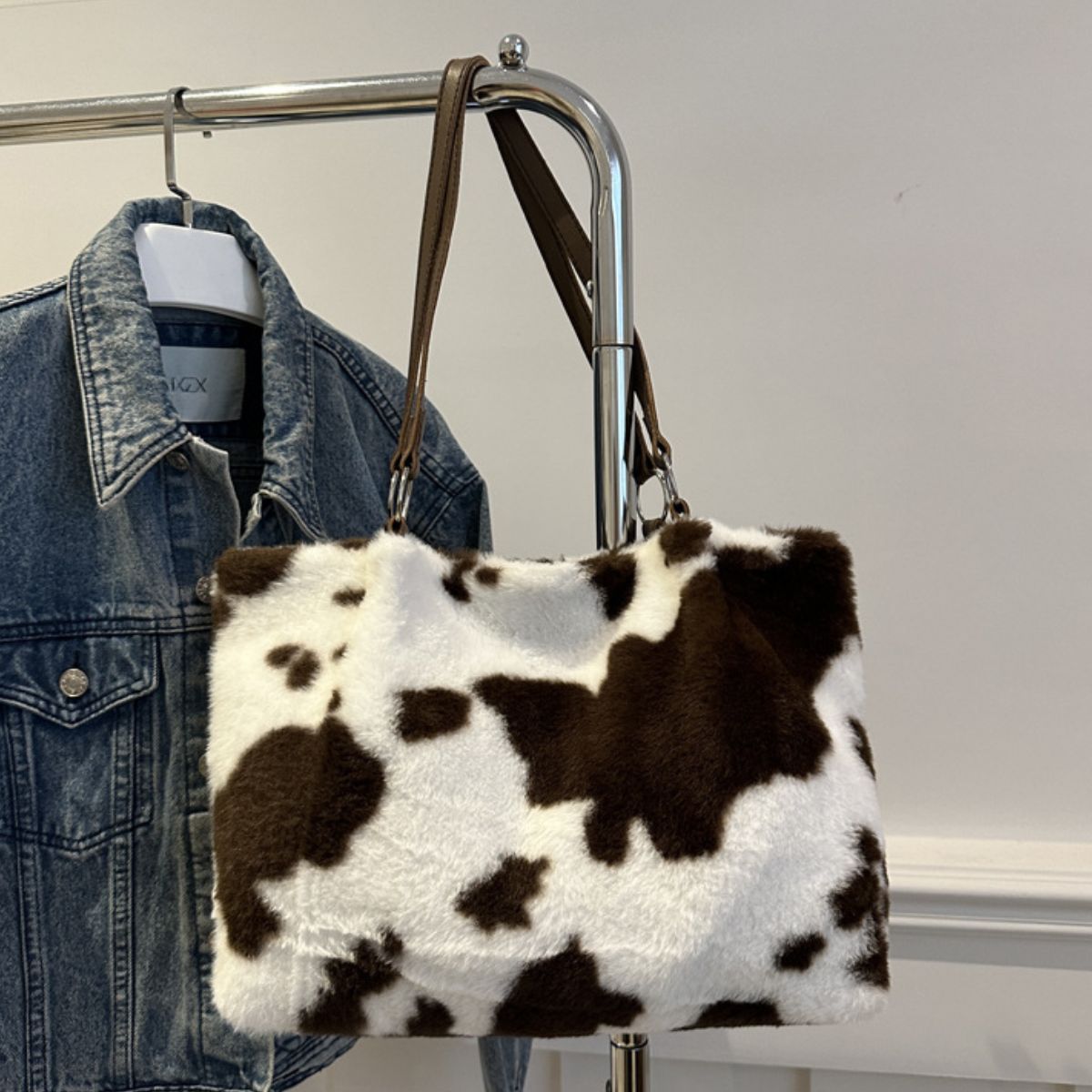 Cow Print Furry Tote Bag - Little KT Company