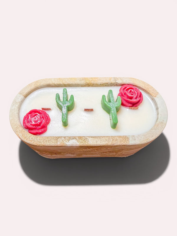 Desert Rose Concrete Candle 3 Wooden Wicks