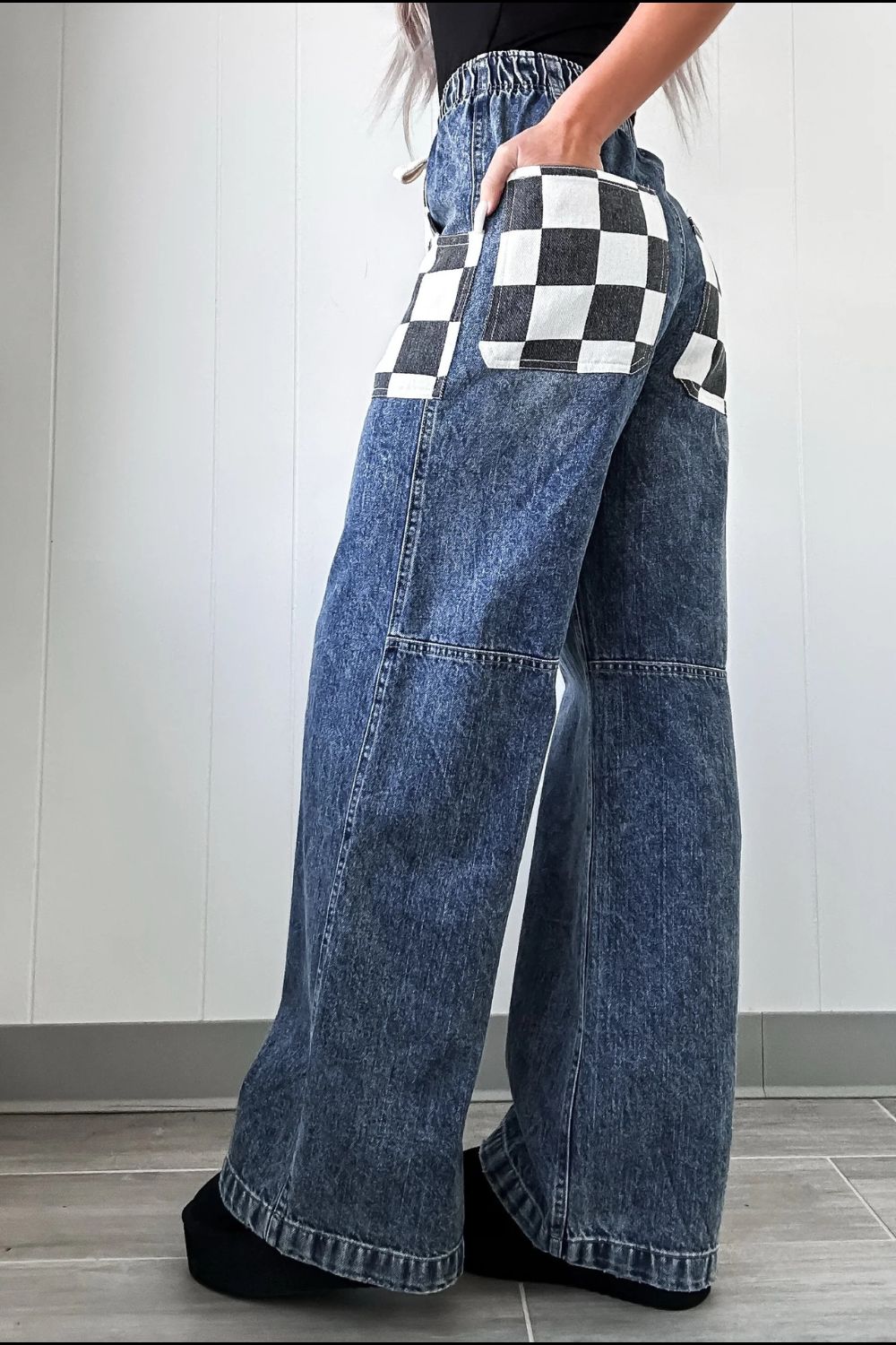 Checkered Wide Leg Jeans - Little KT Company