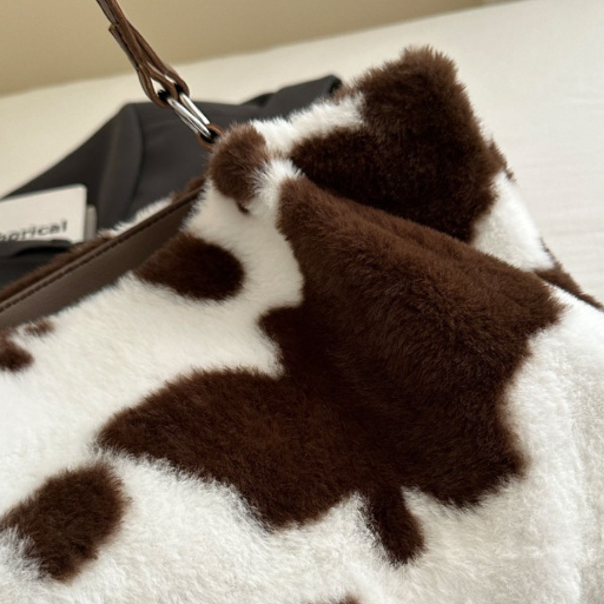 Cow Print Furry Tote Bag - Little KT Company