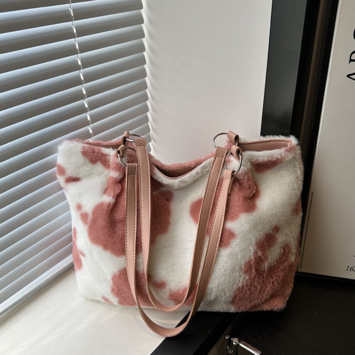 Cow Print Furry Tote Bag - Little KT Company